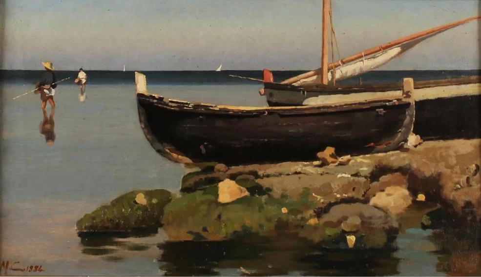 Marina con barche e pescatori